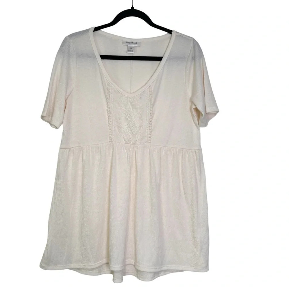 Motherhood Maternity Women’s MED Cream Short Sleeve Blouse